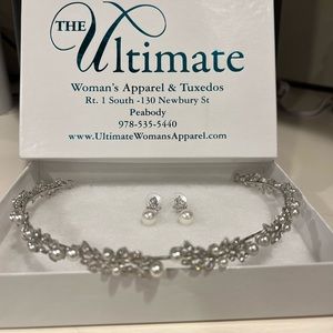 Pearl Headpiece, Pearl Veil, Pearl Earrings